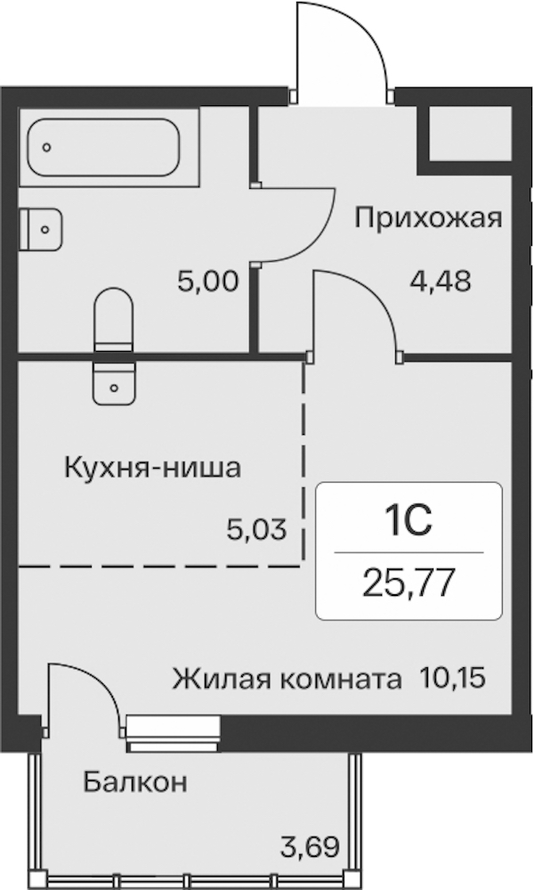 Квартира студия 25.77 м², 6/11 эт., ЖК «Расцветай в Янино»